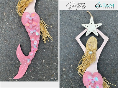 Mô hình Nàng tiên cá Handmade vỏ sò ốc [Bằng gỗ - 3 màu] KT53x14cm MOHINH-PCB-02